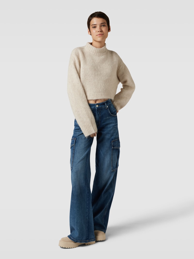 Cropped Strickpullover mit Stehkragen in offwhite