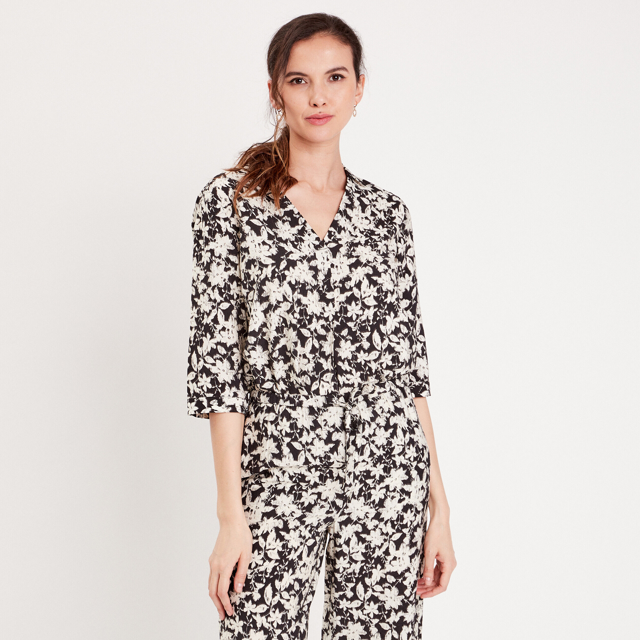 Blouse manches 3/4 noir femme | Cache Cache