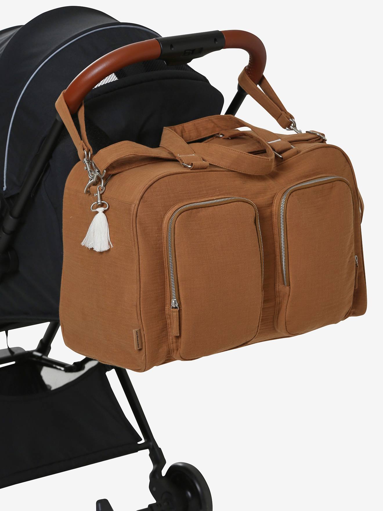 Sac à langer multipoches en gaze de coton Family L caramel
