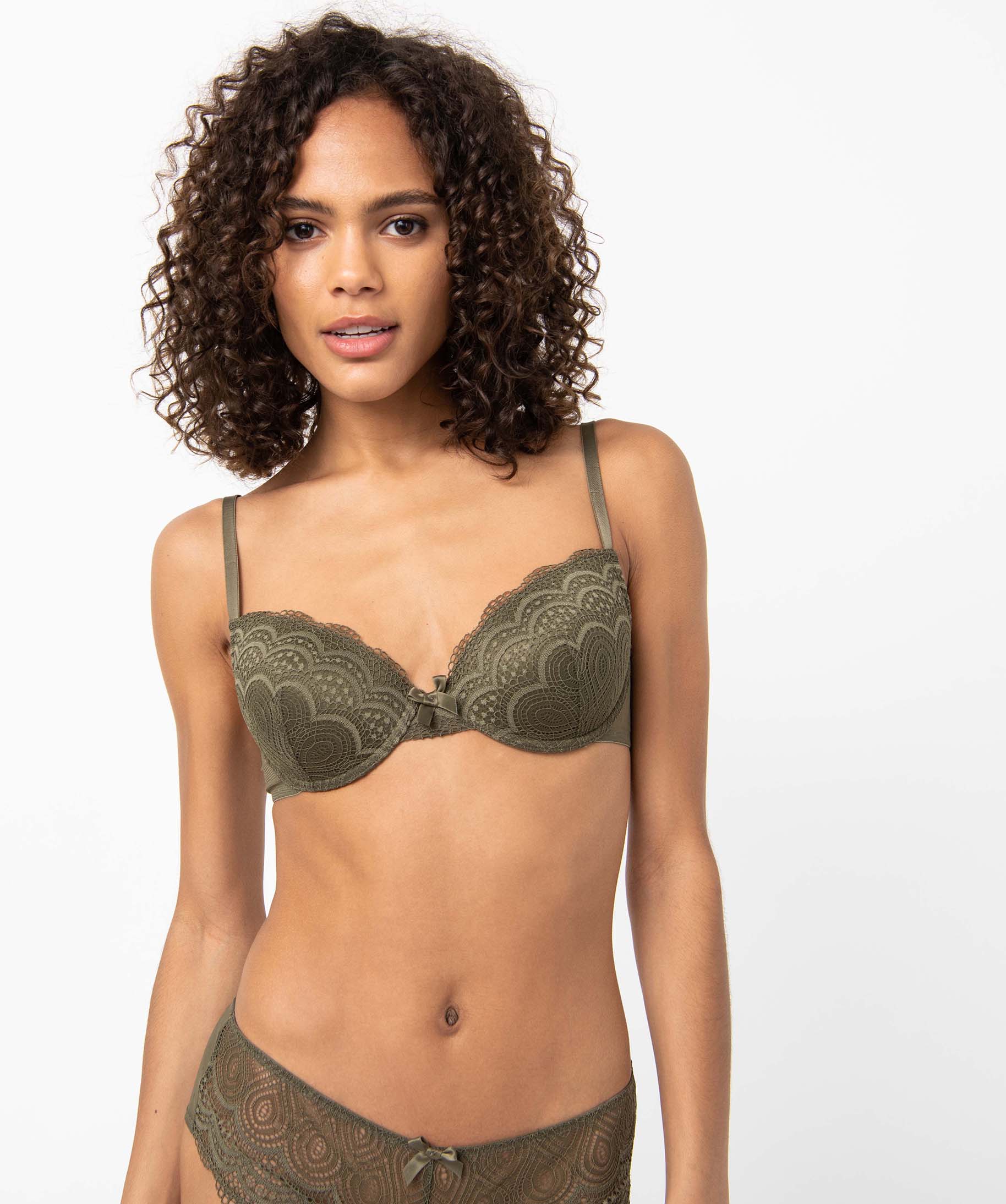 Soutien-gorge corbeille en dentelle à armatures femme kaki | GEMO