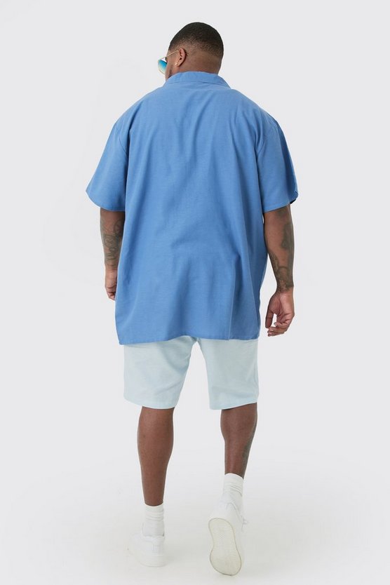 Plus Oversize Leinen-Hemd in Blau