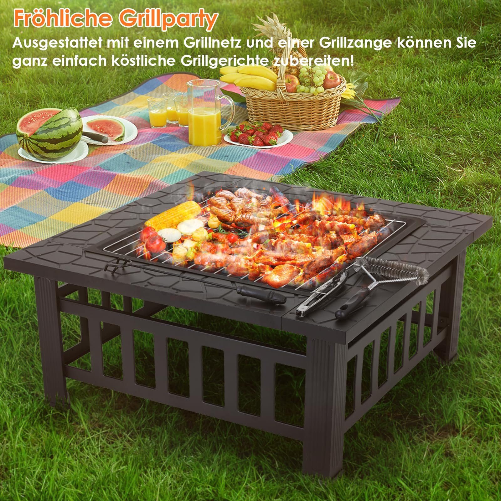 TLGREEN Feuerschale, Feuerschalen für den Garten, mit Grillrost & Wasserfeste Abdeckung