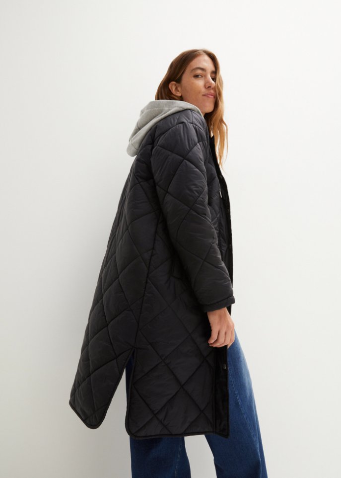 Steppmantel mit abnehmbarer Kapuze aus Sweat
