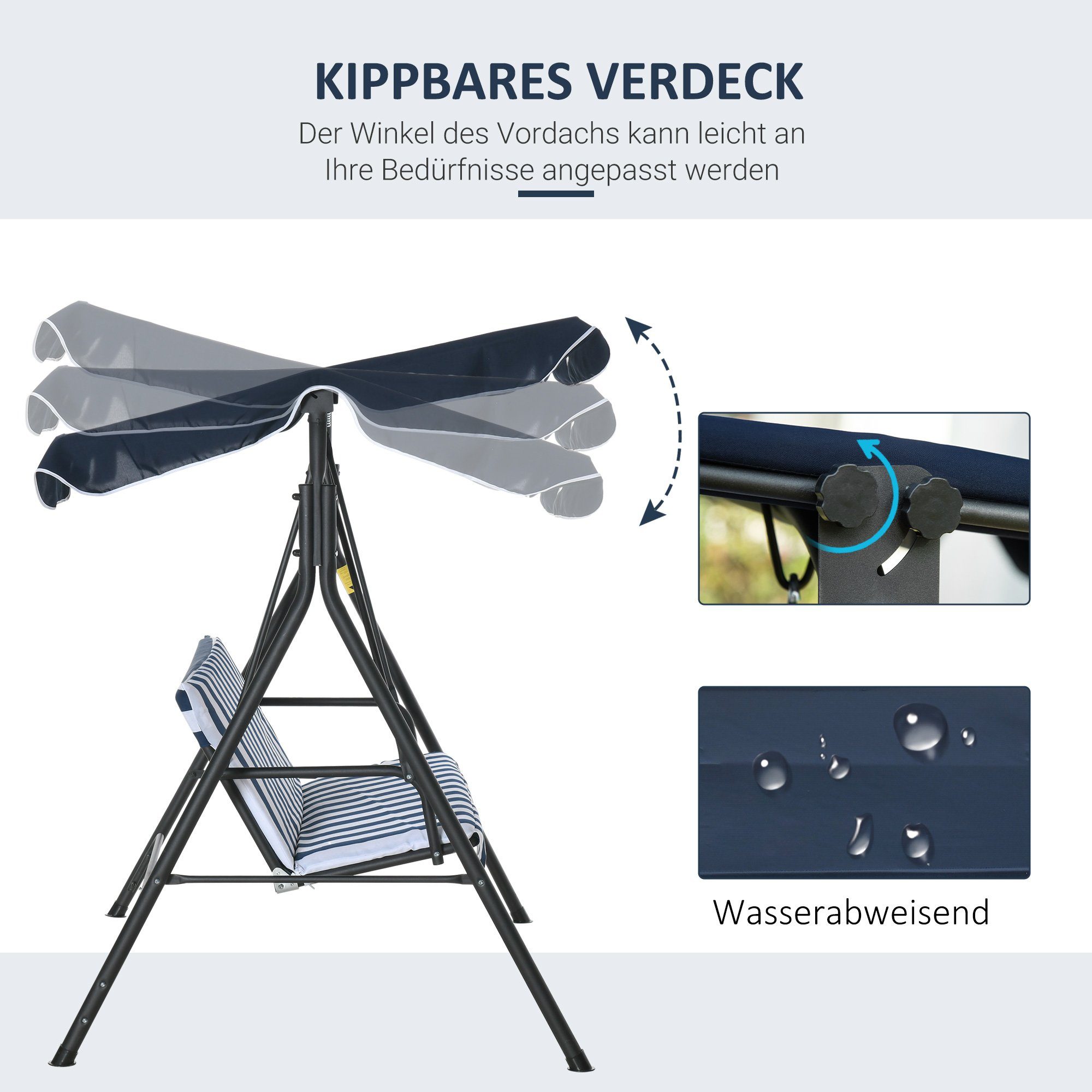 Outsunny Hollywoodschaukel Hollywoodschaukel, 3-Sitzer, Set, 1 tlg., 1 x Hollywoodschaukel, BxTxH: 172x110x153 cm