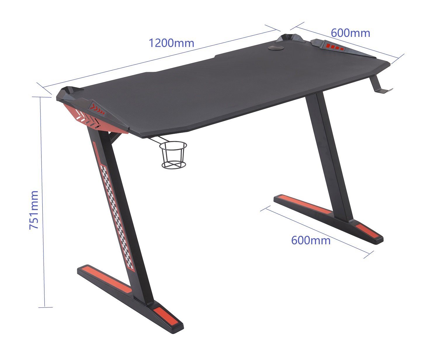 Yulukia Gamingtisch PC-Computer-Gaming-Schreibtisch, Getränkehalter und Kopfhörerhaken, Z-förmiger PC-Computer-Gaming-Schreibtisch