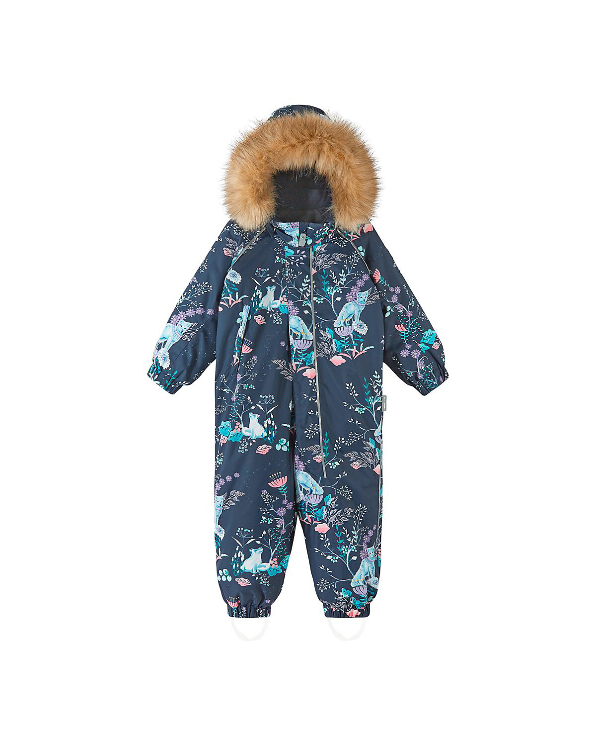 Schneeoverall Kapuze mit Fake Fur Fuchs Blumen