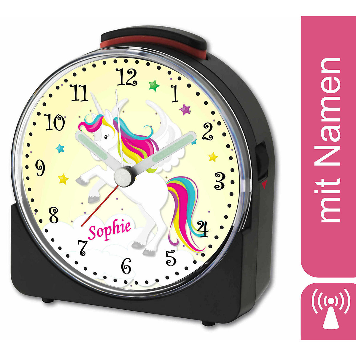 Kinder Funkwecker weiß personalisiert mit Namen Einhorn