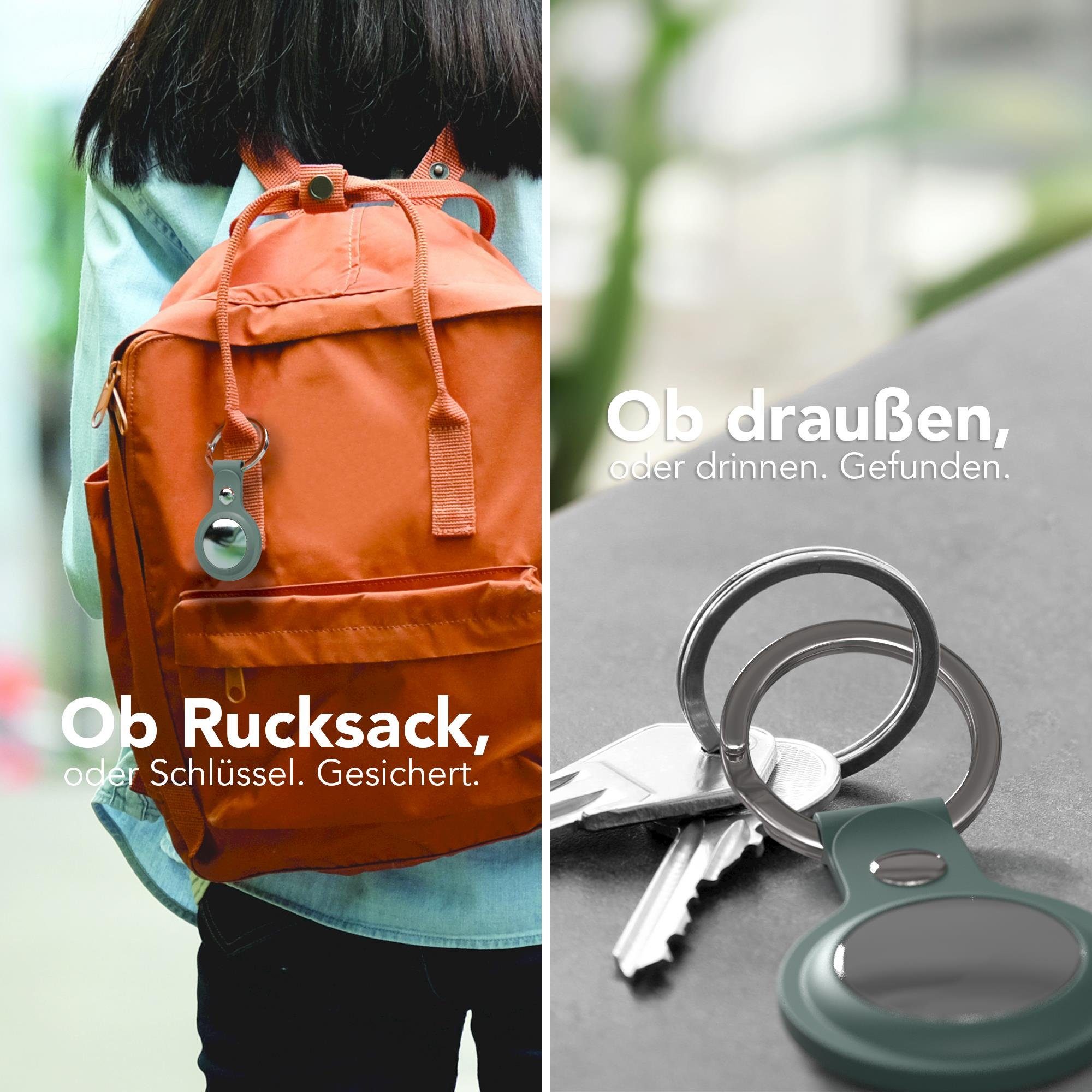 EAZY CASE Schlüsselanhänger Anhänger kompatibel mit Apple AirTag, Airtags Hülle aus Silikon Ring Schlüssel flexibel Tasche Nacht Grün