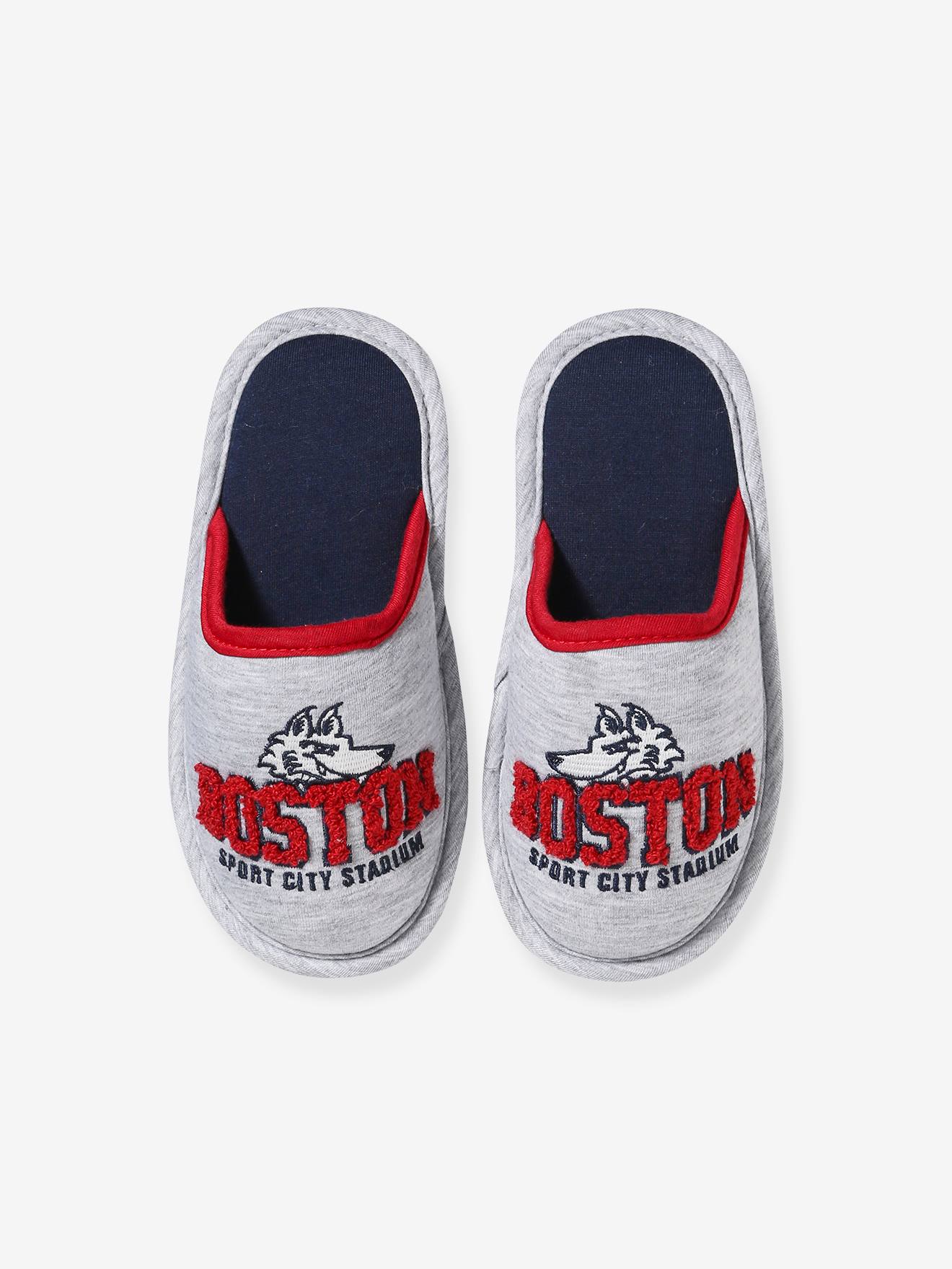 Chaussons mules en textile enfant gris chiné