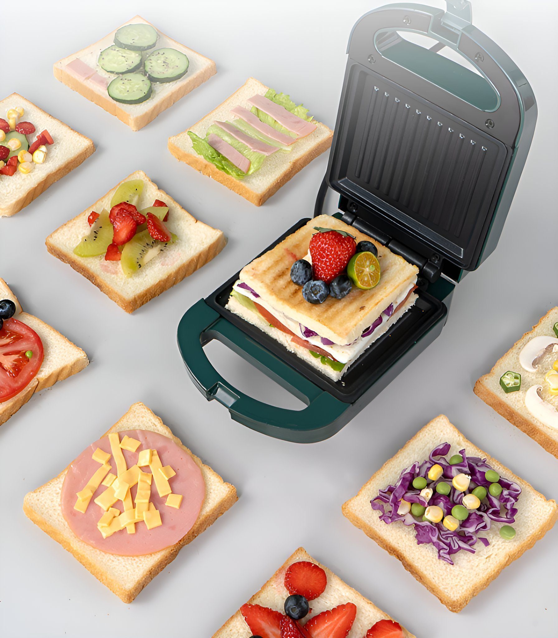 Suzakuin 2-in-1-Sandwichmaker [Multifunktionale Sandwich-Maker] Leckeres Frühstück in 3 Minuten!