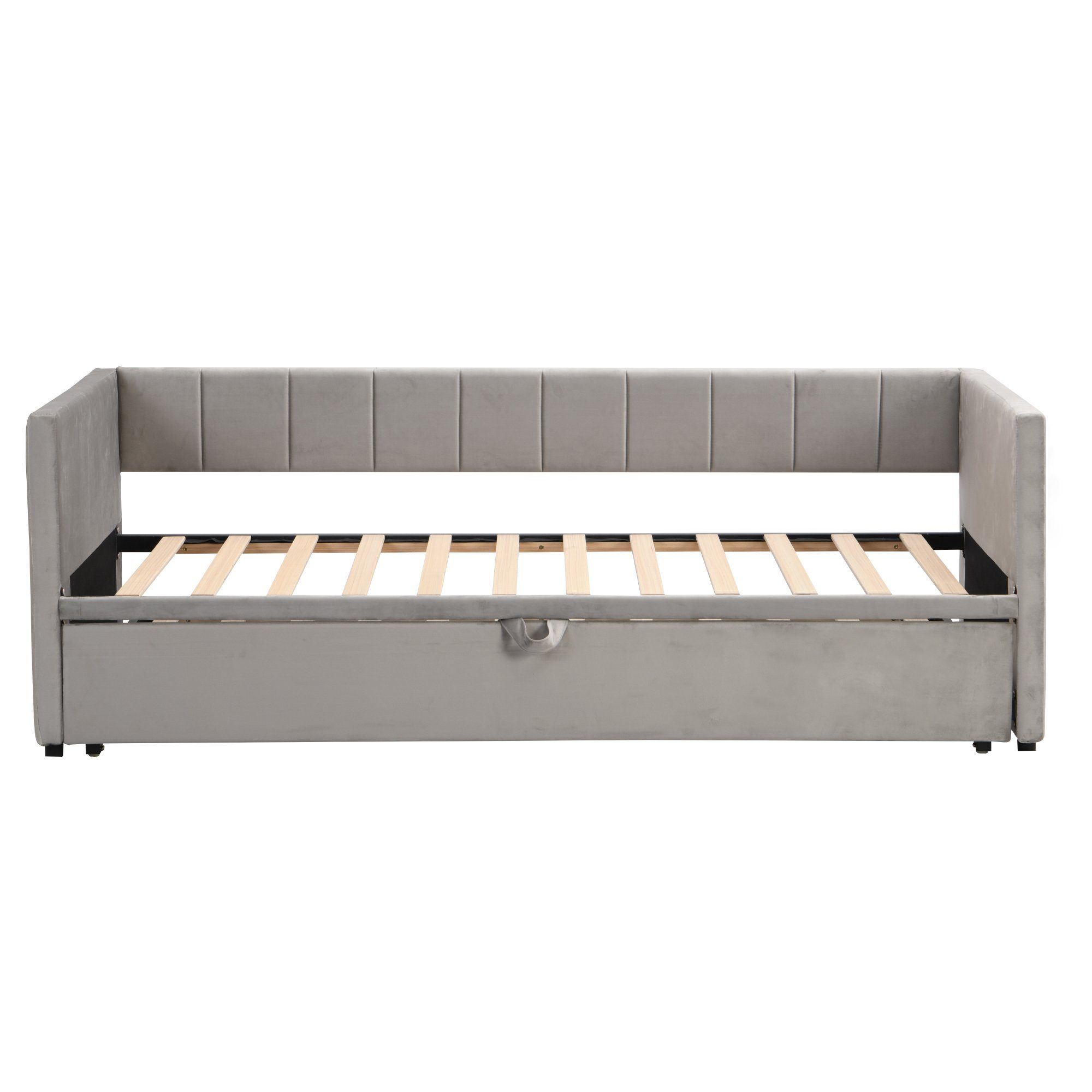 HAUSS SPLOE Schlafsofa Tagesbett Polsterbett Kinderbett Ausziehbares Schlafsofa, mit Lattenrosten Schlafsofa aus Samtstoff, Ohne Matratze, 90/180*200cm, Hellgrau