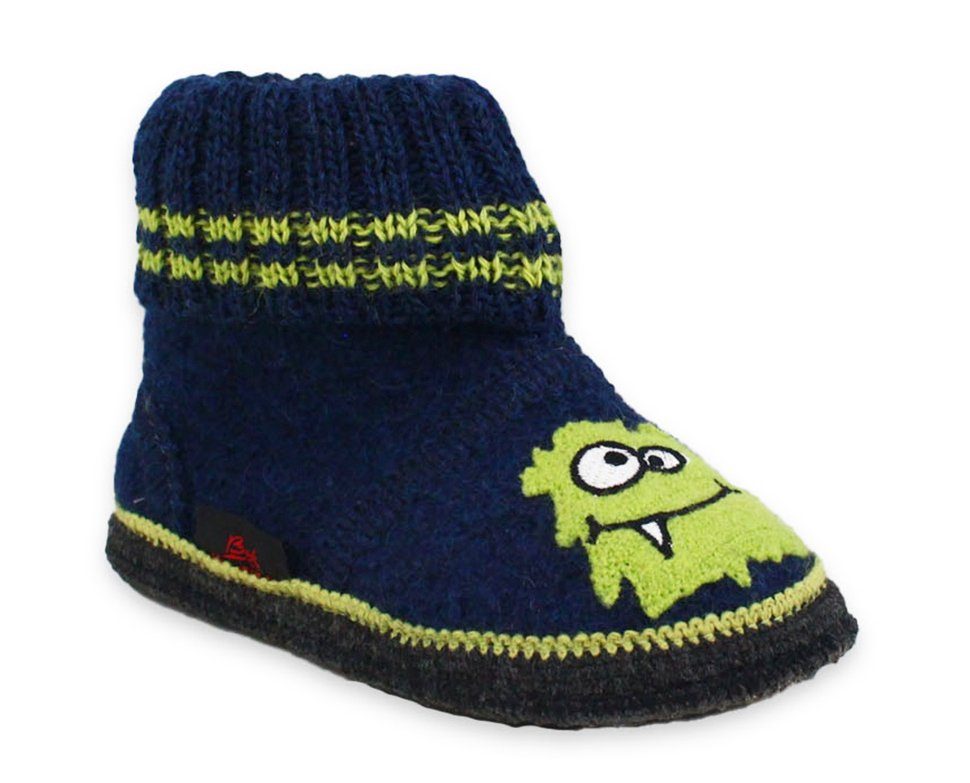 Beck Hüttenschuh Monster Hüttenschuhe (aus Österreich, warme Füße für Kita, Schule und Zuhause) sehr warm, rutschfeste Sohle, 100% atmungsaktive Schurwolle