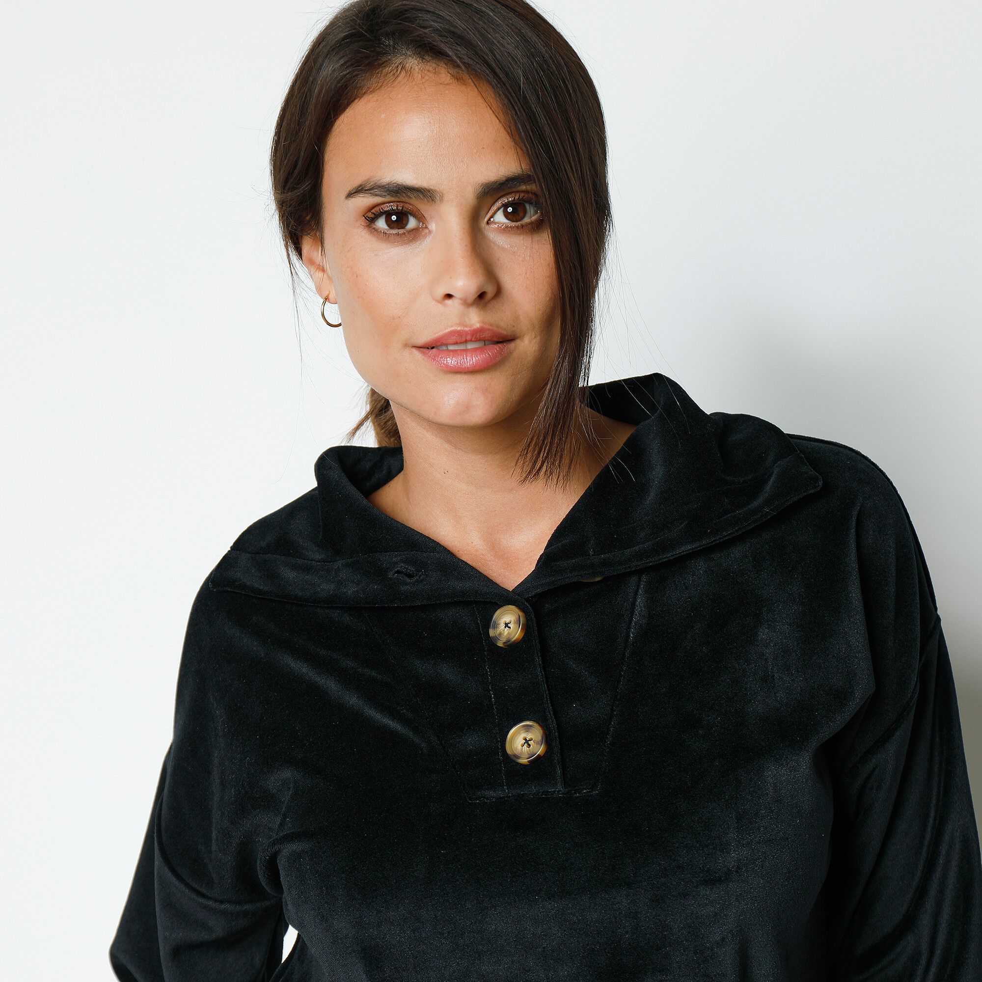 Pyjama velours stretch manches longues col boutonné