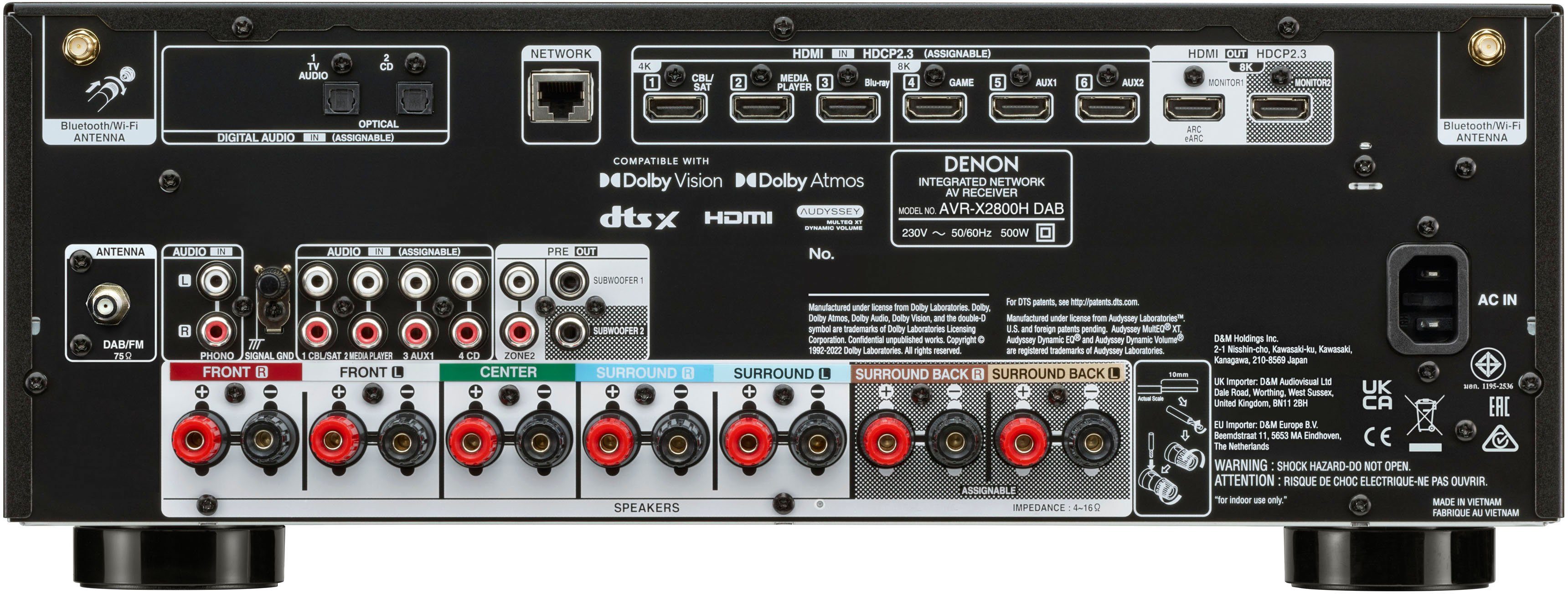 Denon AVR-X2800H DAB 7.2 AV-Receiver (Bluetooth, LAN (Ethernet), WLAN, mit DAB)
