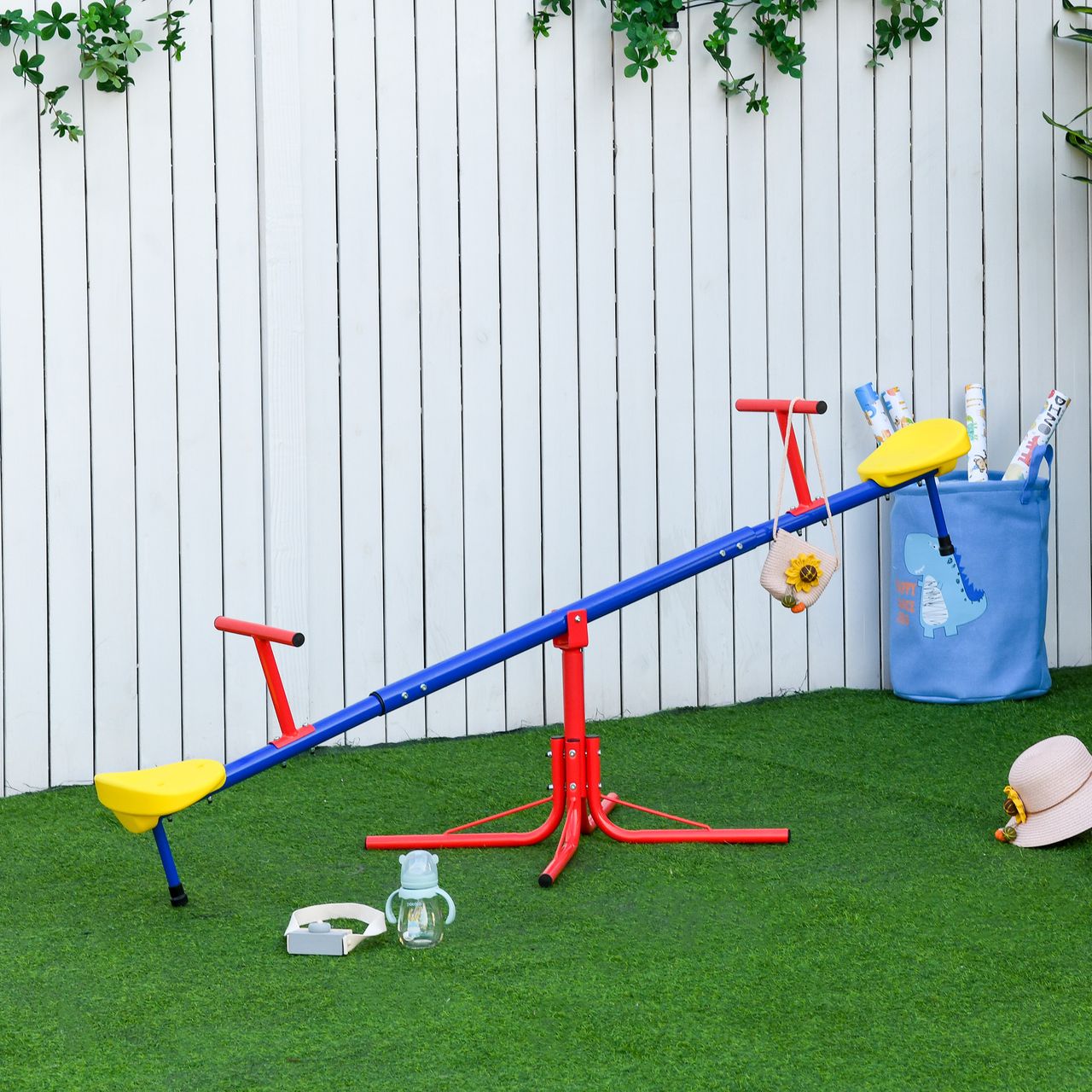 Outsunny Kinder Gartenwippe 360° drehbare Wippe Karussellwippe Metall Mehrfarbig