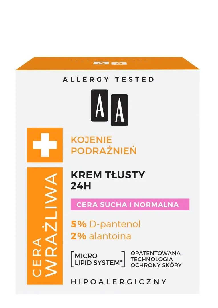 AA Sensitive Skin Rich Cream voor de droge en normale huid, 24 uur bescherming, parfumvrij
