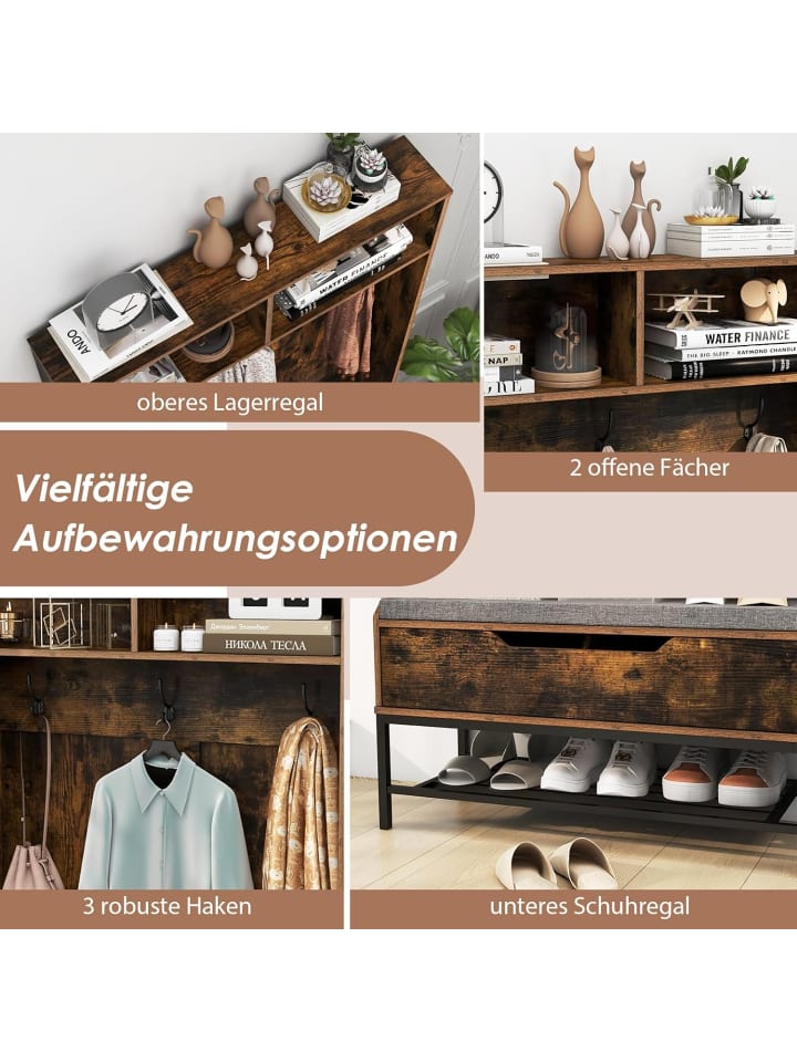 COSTWAY Garderobenständer mit Sitzbank 90 x 38,5 x 170 cm in Braun günstig kaufen onesize