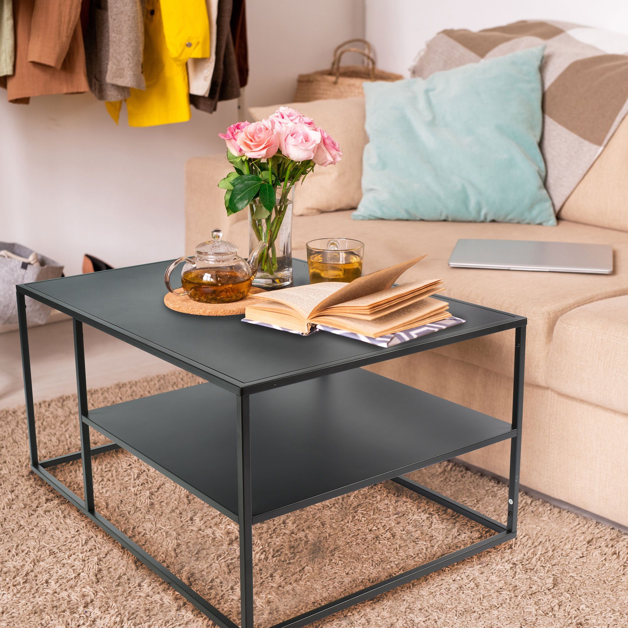 osoltus Raumteiler osoltus cube Industrie Stil Couchtisch Stahl schwarz 90x60x45cm