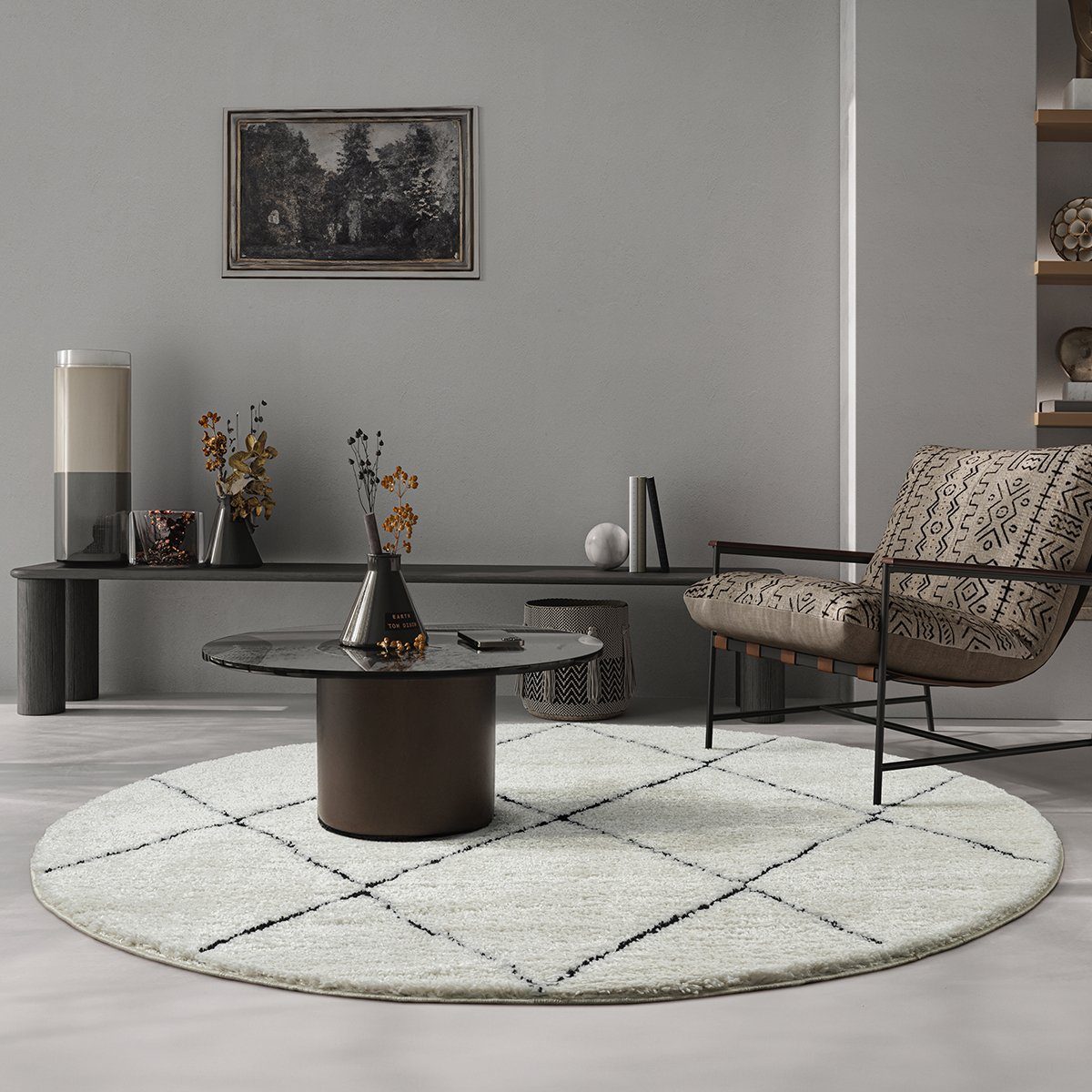 Hochflor-Teppich Pori Shaggy eleganter Designer Hochflorteppich, the carpet, Rund, Höhe: 30 mm, pflegeleicht, Langflor, skandinavisch