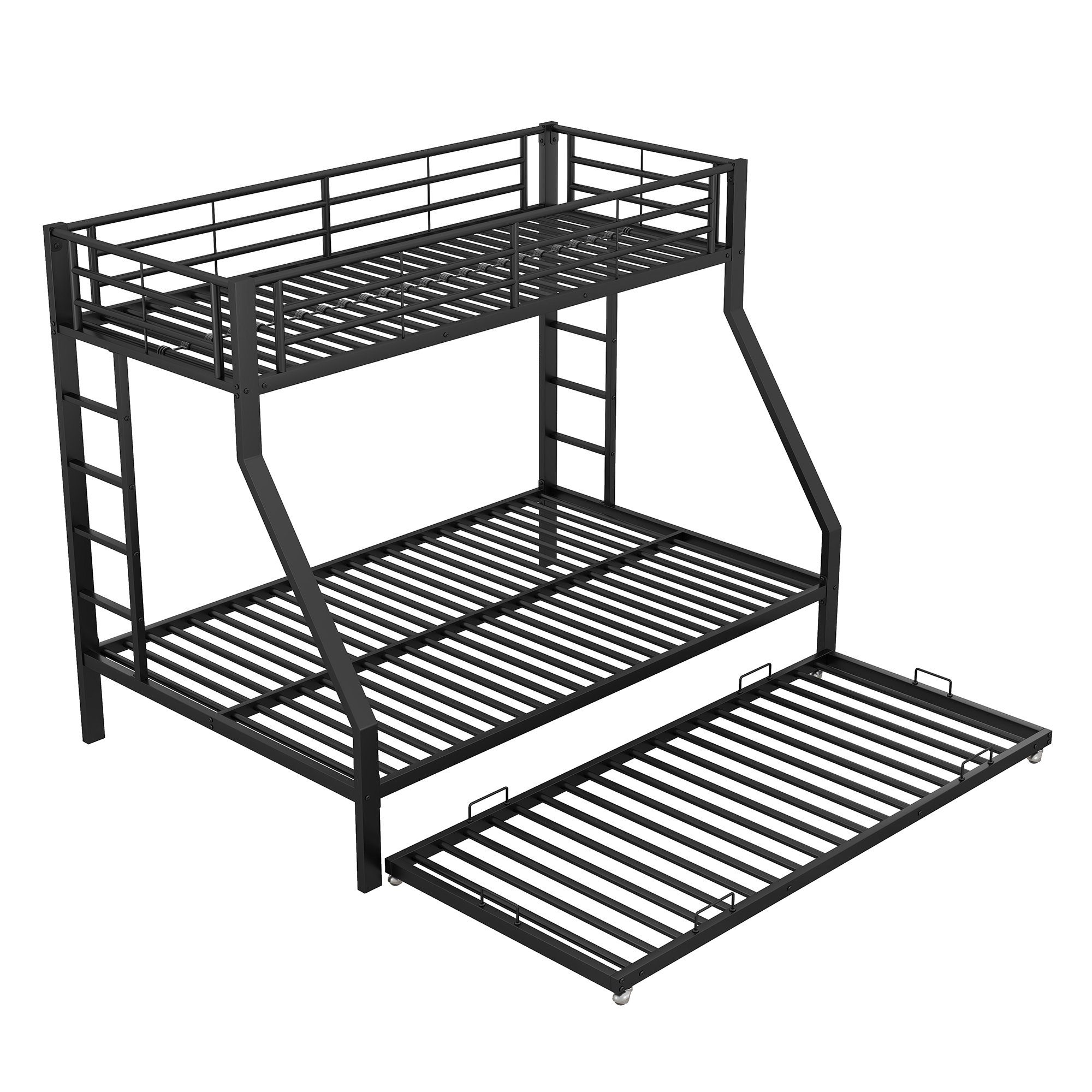 WISHDOR Kinderbett Einzelbett, Bett, Etagenbett, Metallbett mit ausziehbarem Bett (mit Leiter auf beiden Seiten für Kinder Jugendliche, Erwachsene, einfach zu montieren, 90(140)x200cm), Ohne Matratze