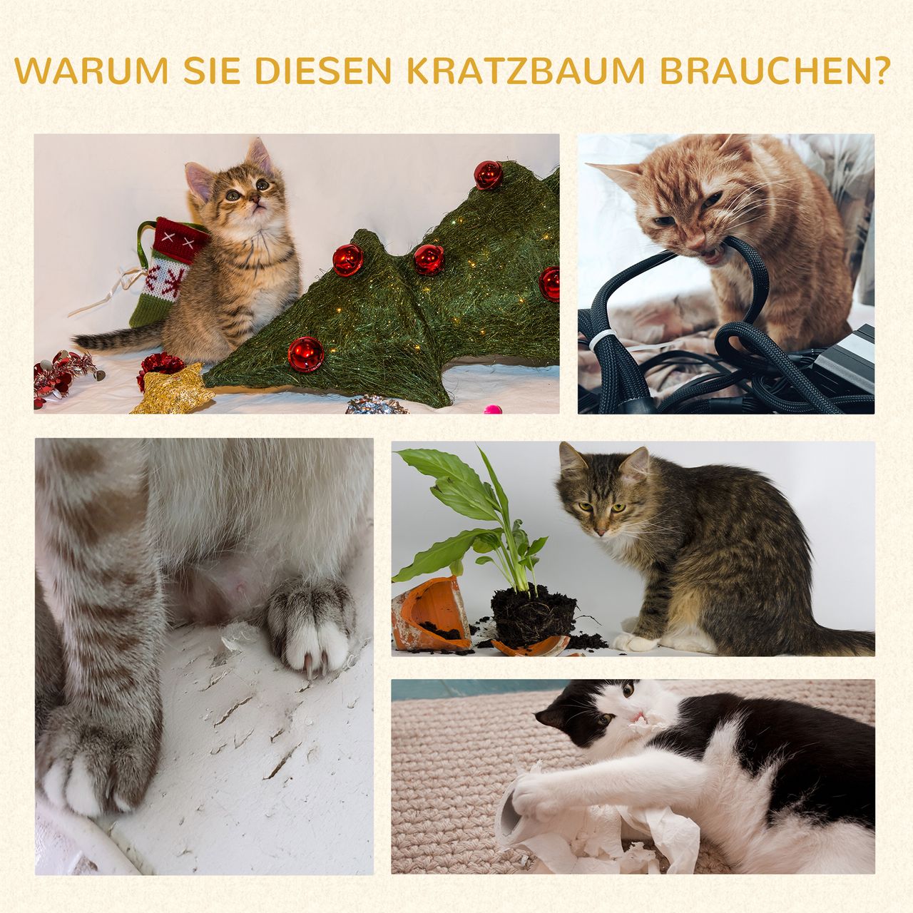 PawHut Kratzbaum 123H cm Kletterbaum Katzenbaum mit Liegekorb und Sisalsäule