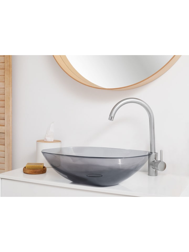 Beliani Waschbecken MOENGO in Transparent/Schwarz - (W) 54 x (H) 15 x (L) 36 cm günstig kaufen onesize