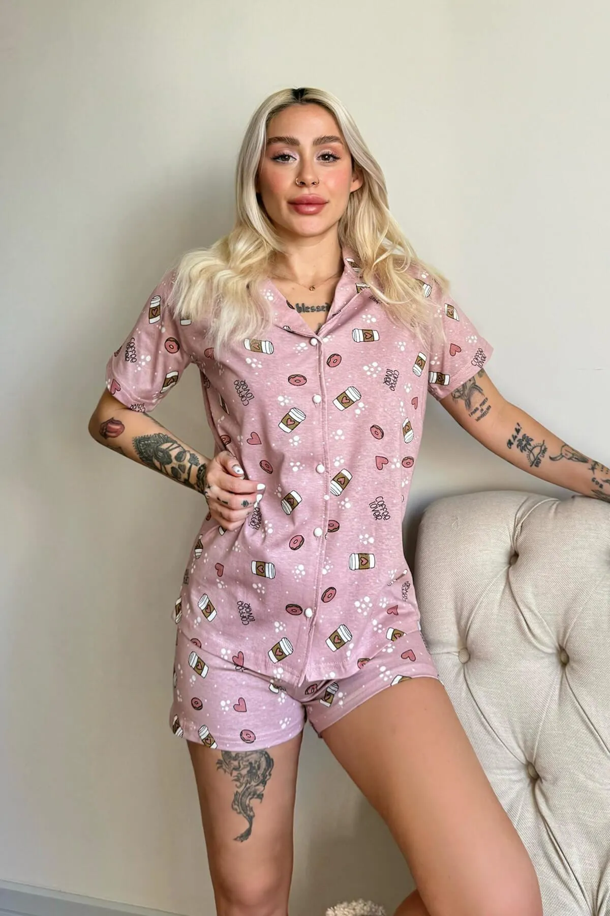 Pijamaevi  Pyjama set - Rosa - Unifarben