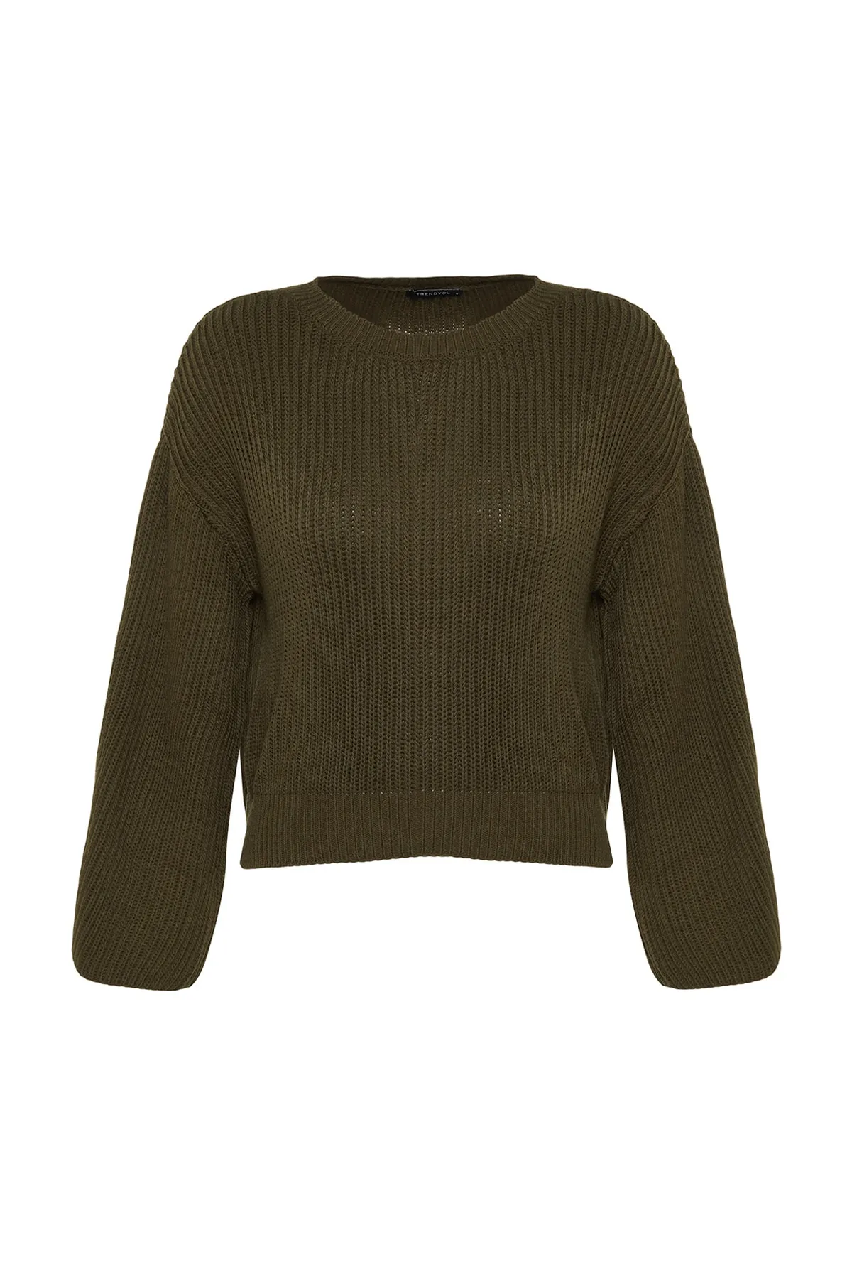 Trendyol Collection  Khakifarbener Strickpullover mit kurzem Schnitt und spanischen Ärmeln TWOAW20KZ0743
