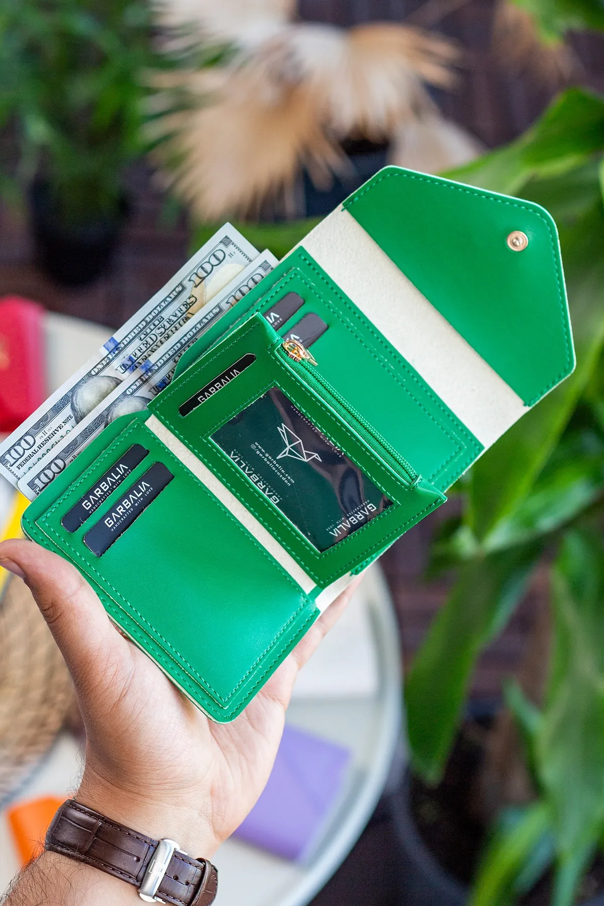 Garbalia  Columbia Mini-Damenbrieftasche aus veganem Leder in Grün mit Münzfach und losem Kartenhalter