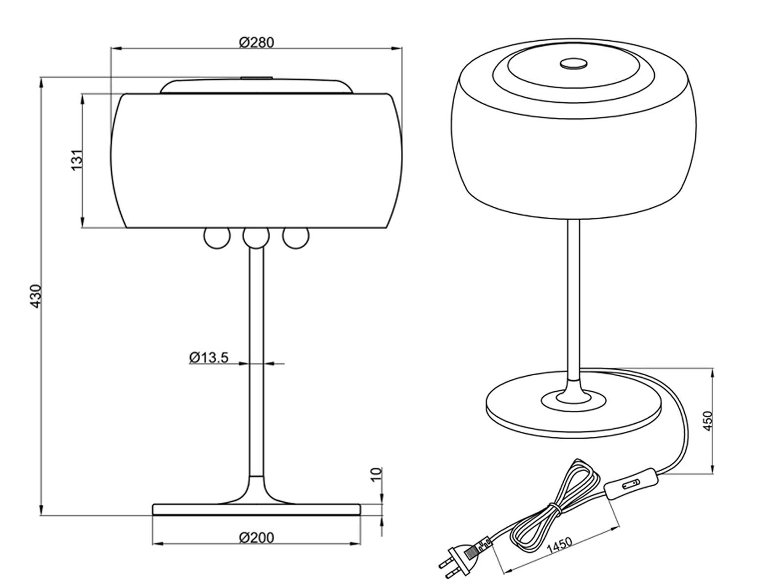 meineWunschleuchte LED Tischleuchte, LED wechselbar, Warmweiß, große Designer Lampen Rauch-glas Lampenschirm Fensterbank, Höhe 43cm