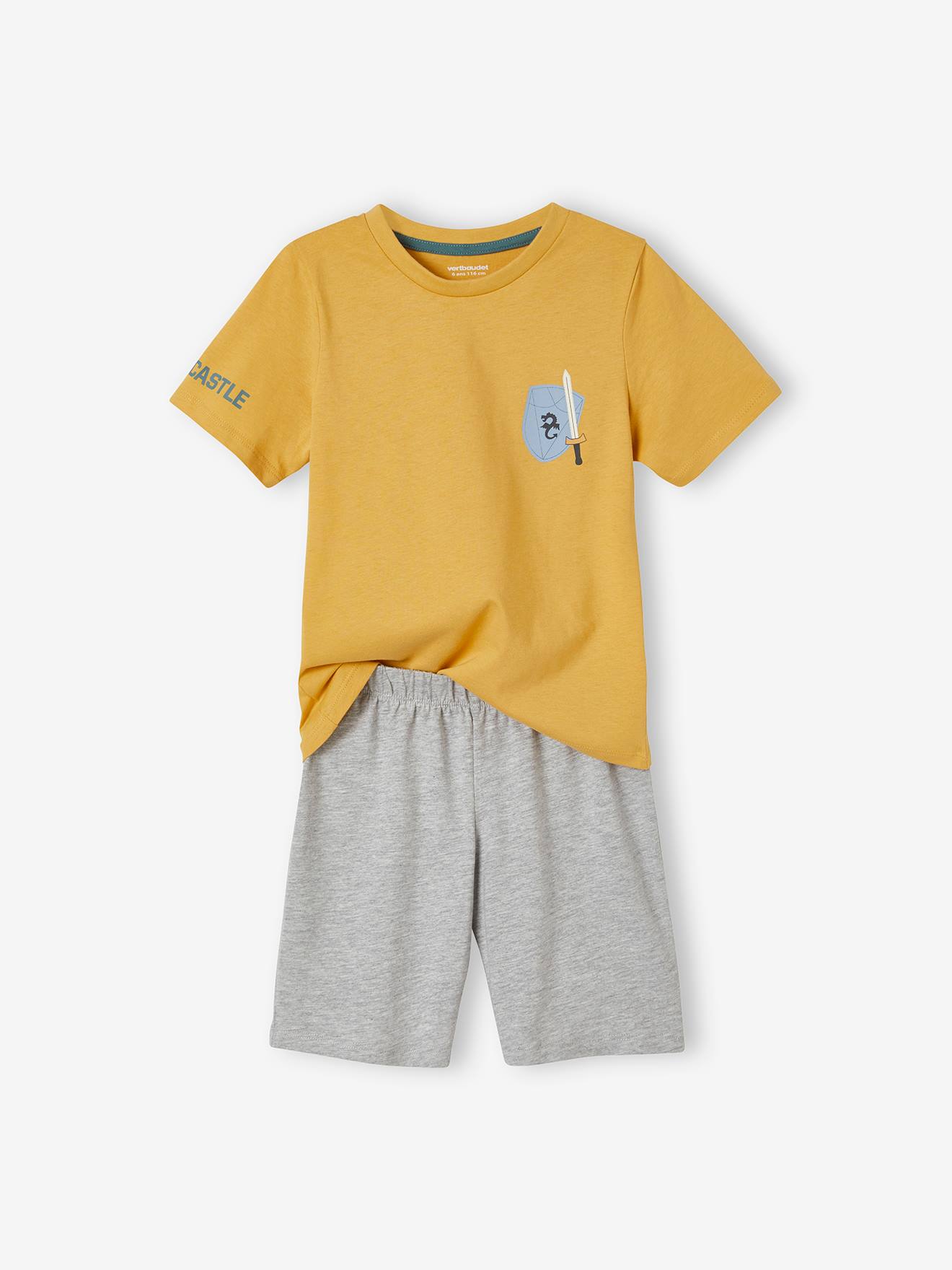 Vertbaudet 2er-Pack kurze Jungen Schlafanzüge, Ritter & Drachen Oeko-Tex - pack gelb/grün