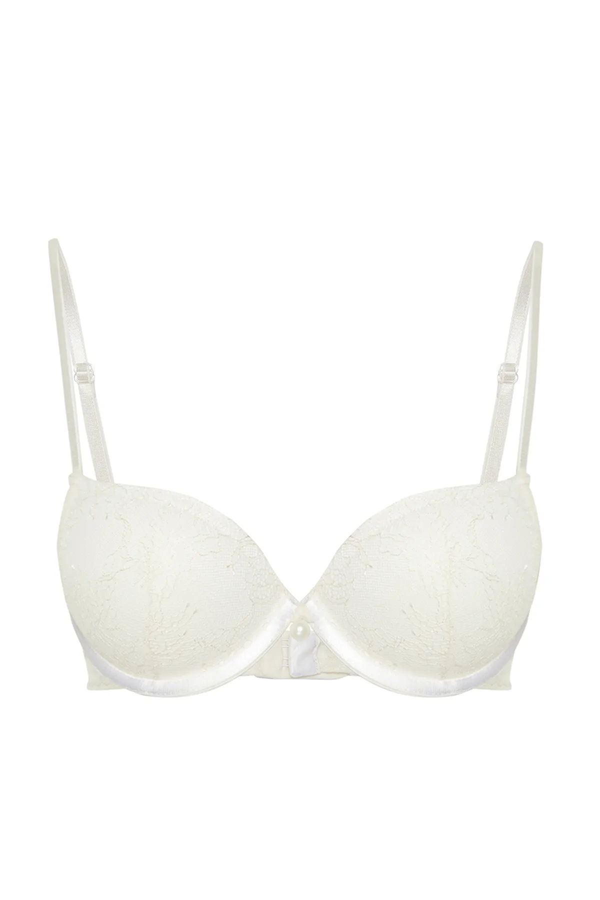 Trendyol Collection  Braut-BH aus weißem Spitzen-Accessoire mit detailliertem Seilträger und überzogenem Strick-BH THMSS24SU00031