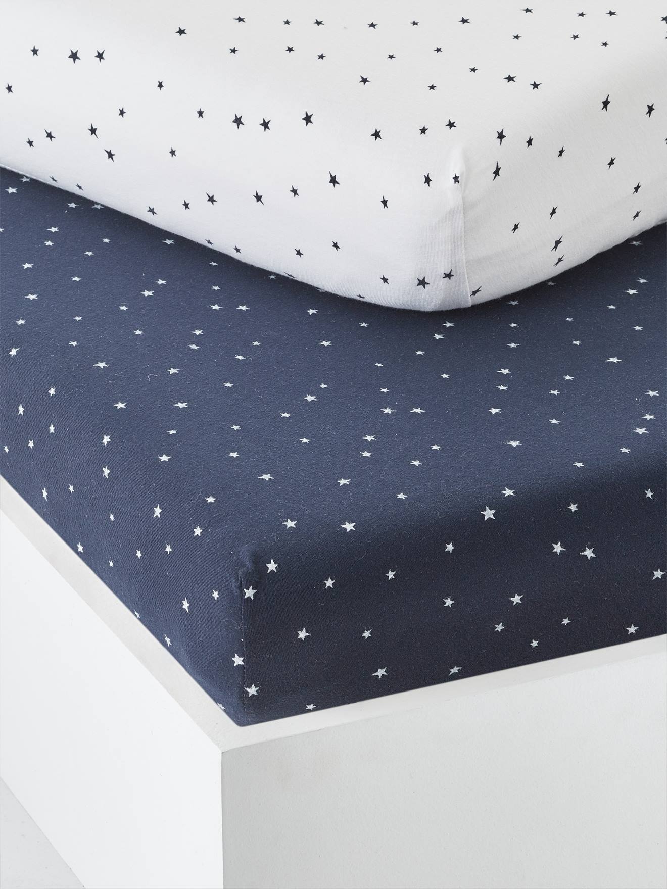 Lot de 2 draps-housses bébé en coton marine grisé
