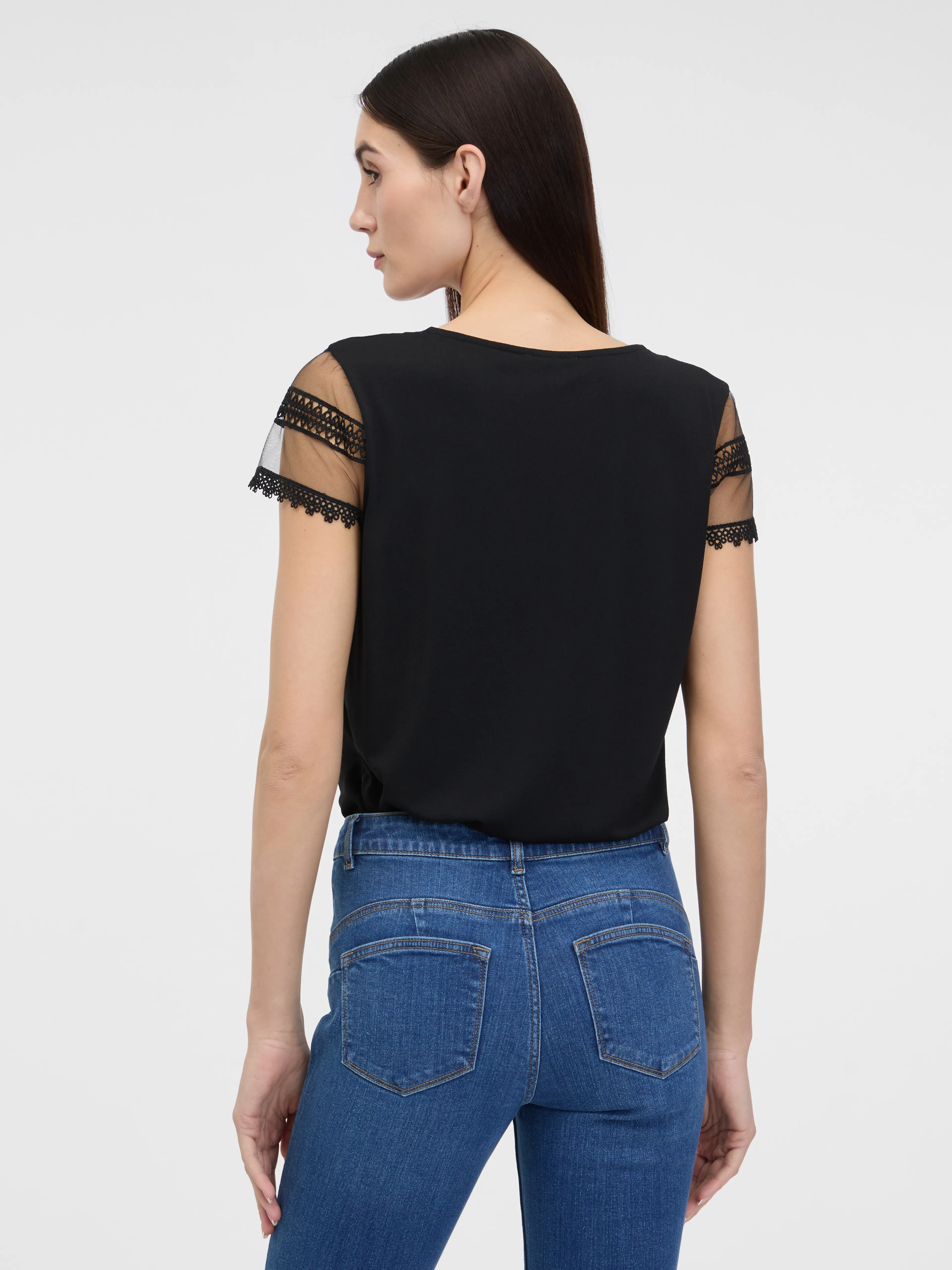 Schwarzes Damen-T-Shirt mit kurzen Ärmeln ORSAY