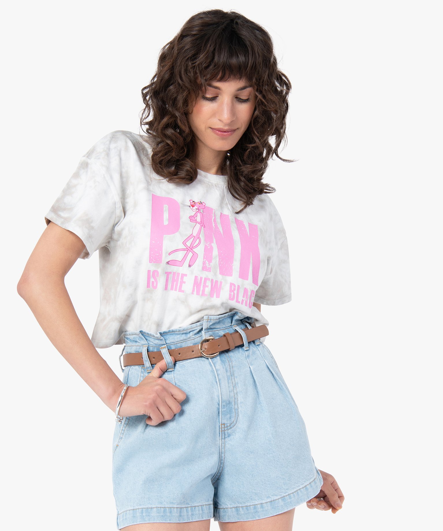 Tee-shirt femme court avec motif sur le buste – La panthè... blanc | GEMO