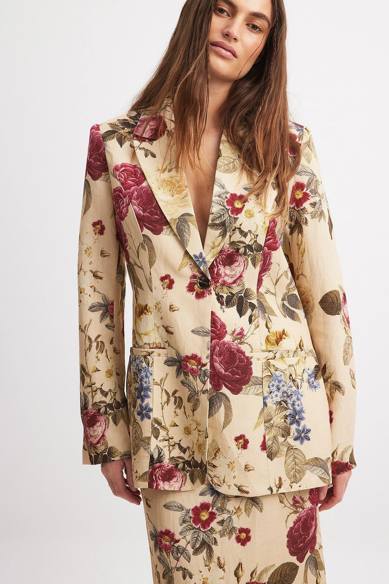 Gerade geschnittener Blazer aus Leinen-Mix mit Print