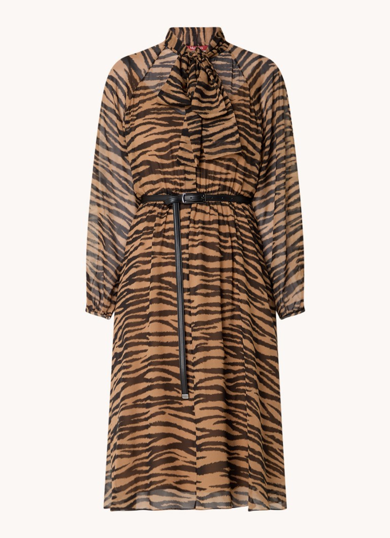 Abito midi in seta Glizia di MaxMara con stampa tigrata e collo a scialle.