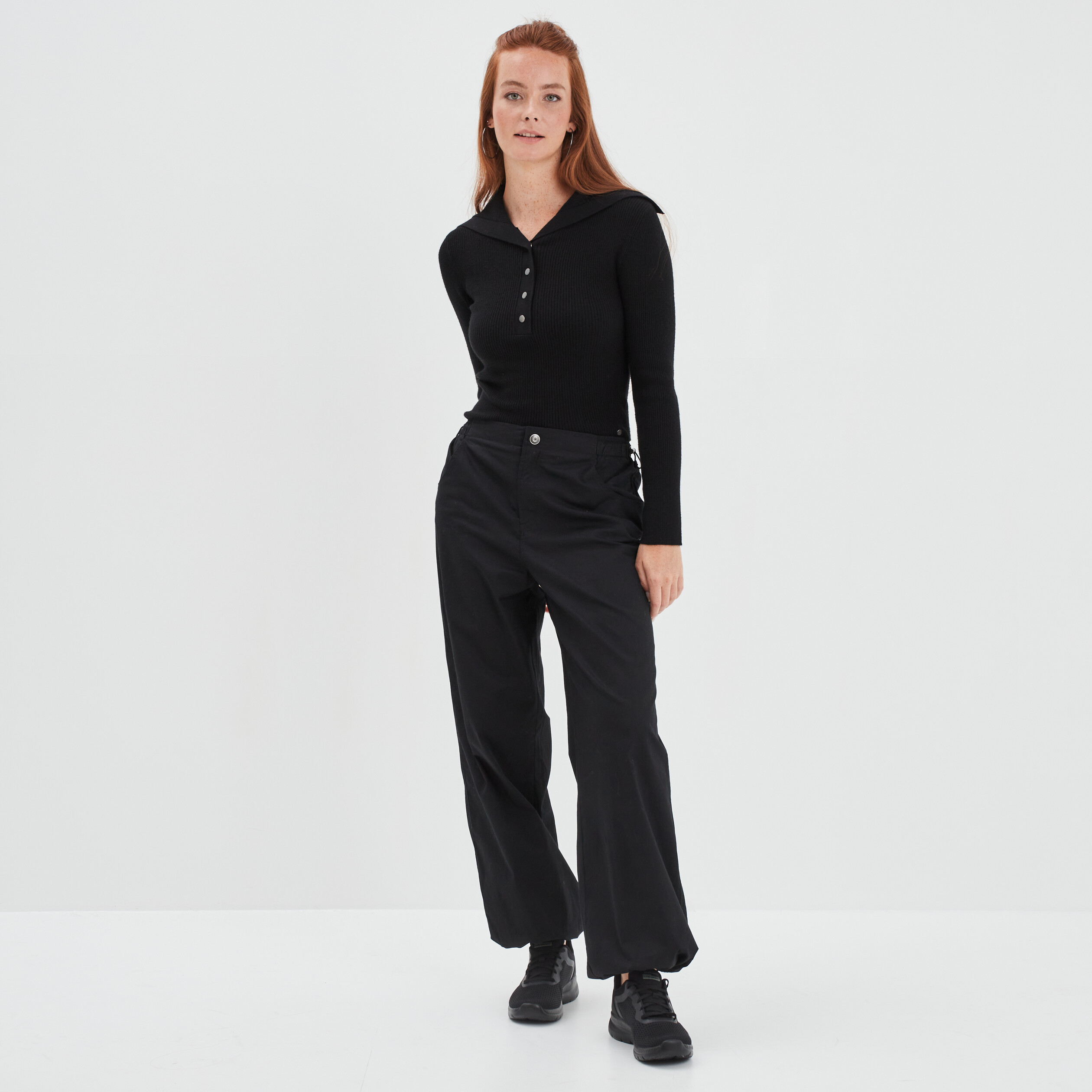 Pantalon loose bas resserré noir femme | La Halle