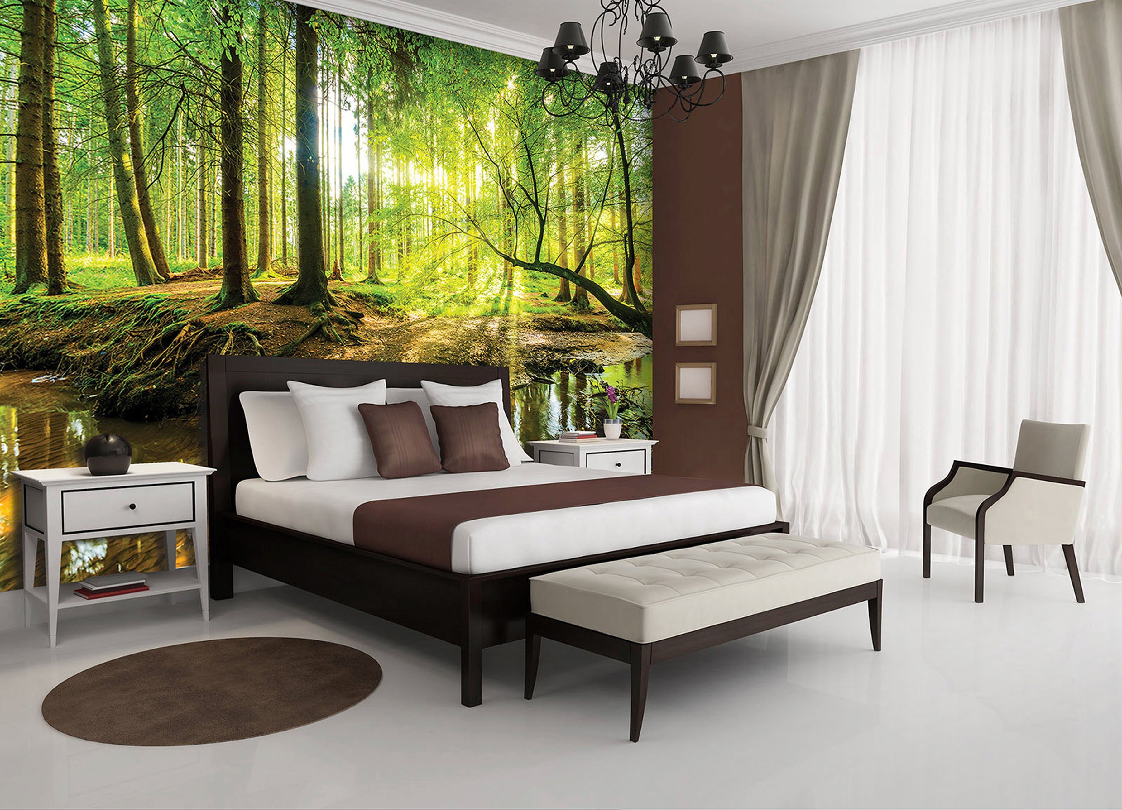 Consalnet Vliestapete SONNIGER WALD, grafisch, natur, fototapete für Wohnzimmer oder Schlafzimmer