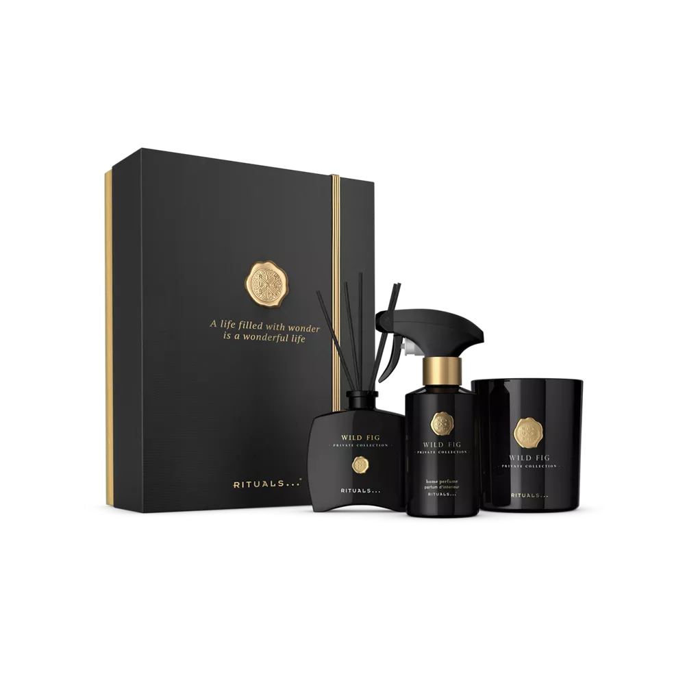 Coffret cadeau Figue Sauvage Collection Privée L : bougie parfumée 360 g, mini bâtonnets parfumés 100 ml, parfum d’intérieur 250 ml