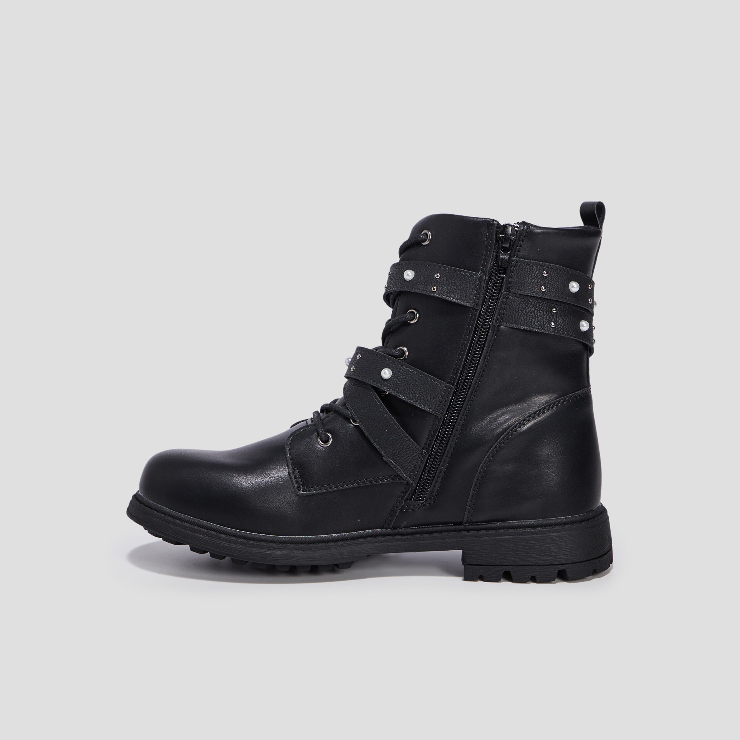 Bottines avec brides cloutées noir fille | La Halle