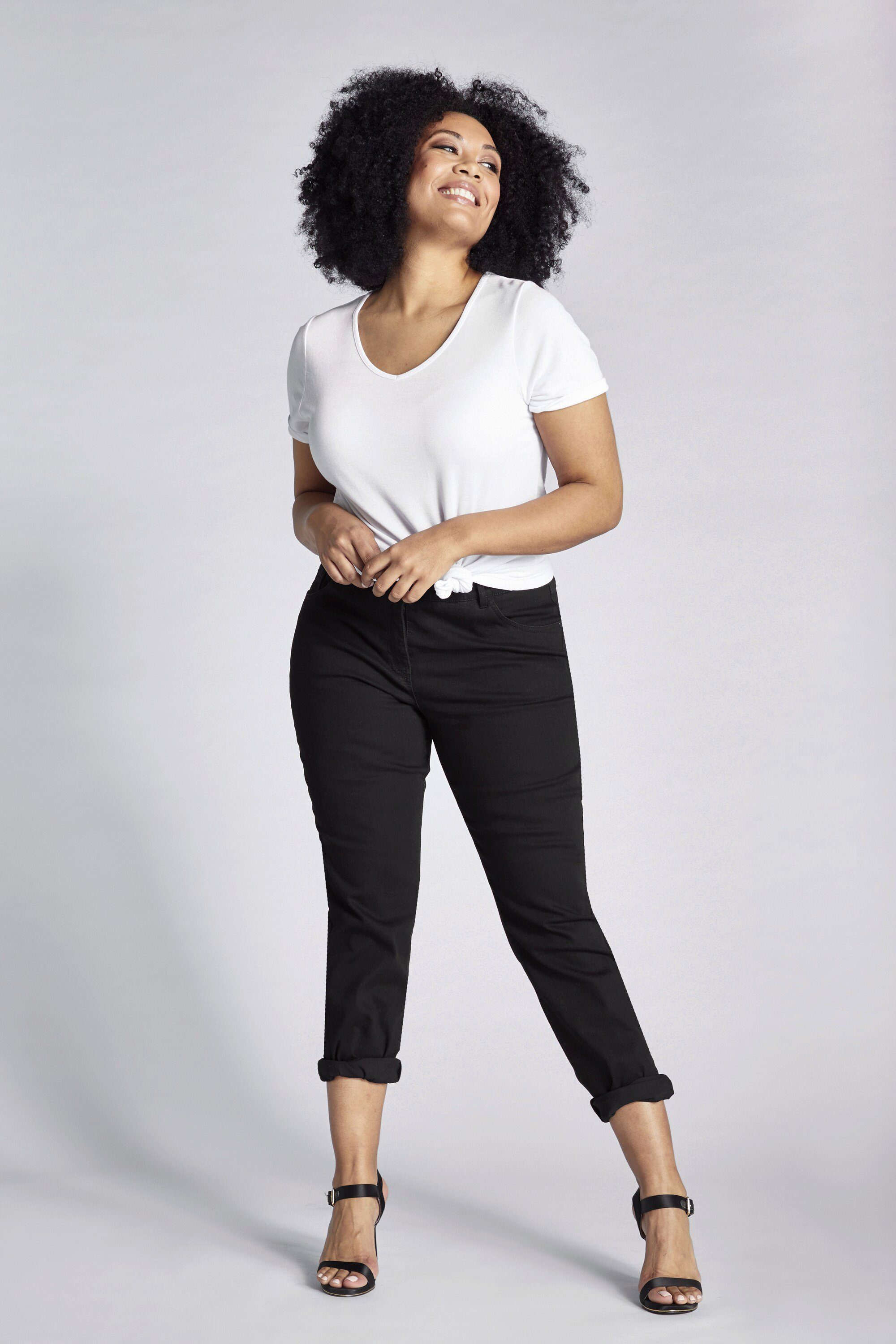 Ulla Popken Funktionshose Jeans Mandy gerade 5-Pocket-Form Komfortbund