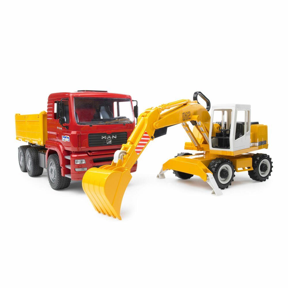 Bruder® Spielzeug-Baumaschine MAN TGA Kipplastwagen mit Liebherr Schaufelbagger