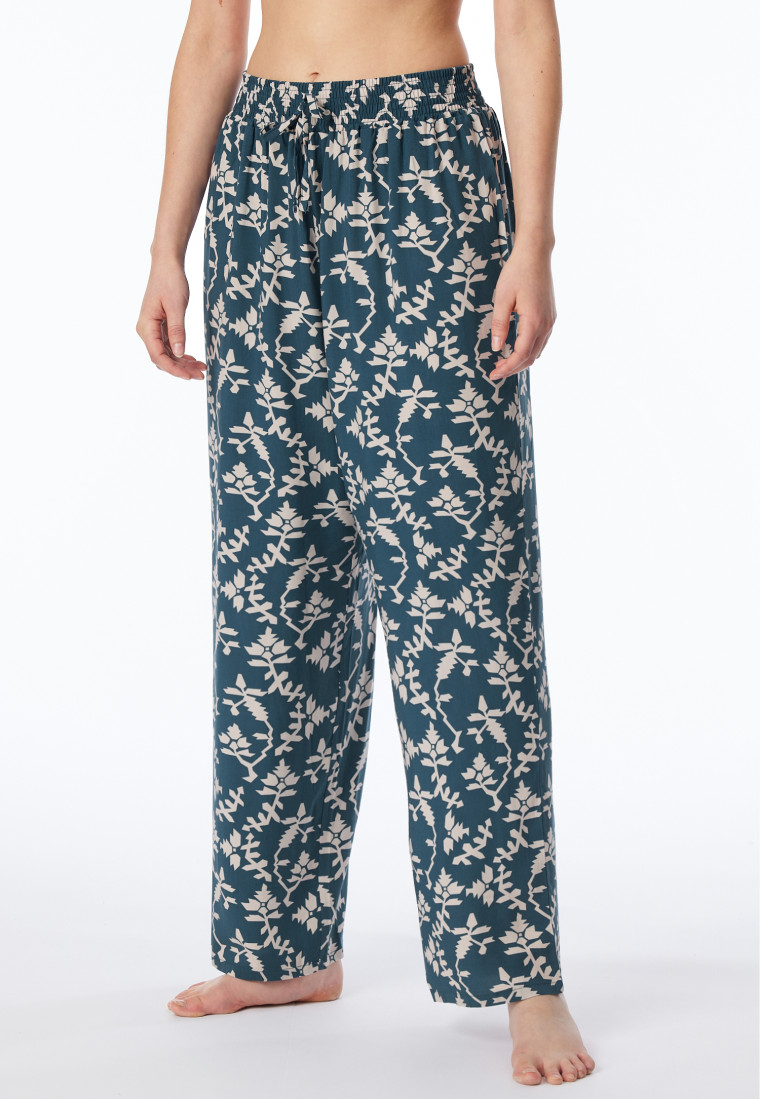 Loungehose lang Viskose Blumenprint jeansblau - Mix+Relax