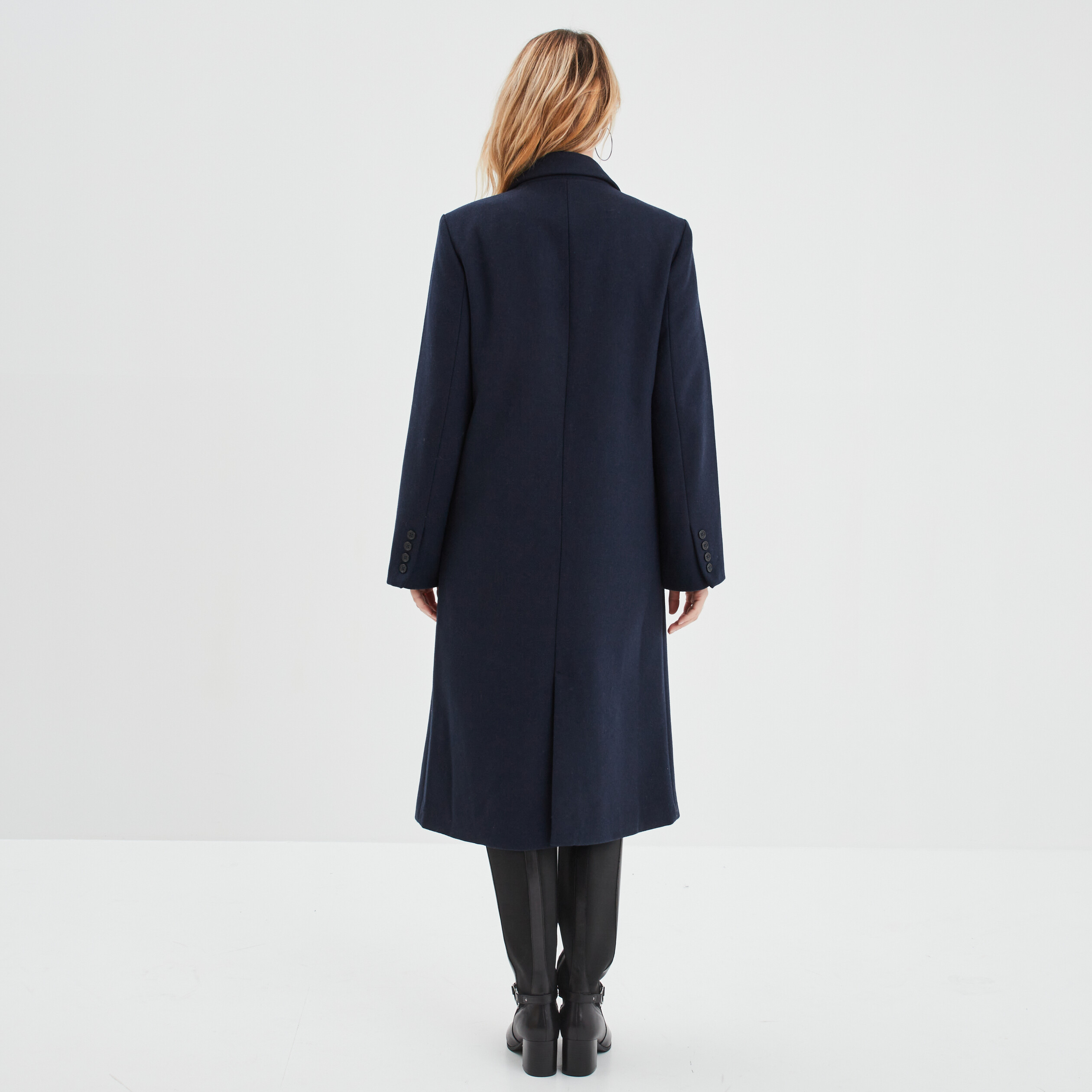 Manteau long boutonnage croisé bleu marine femme | La Halle
