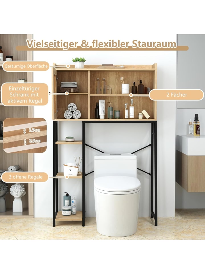COSTWAY Toilettenschrank mit PE-Rattan Tür in Hellbraun günstig kaufen onesize