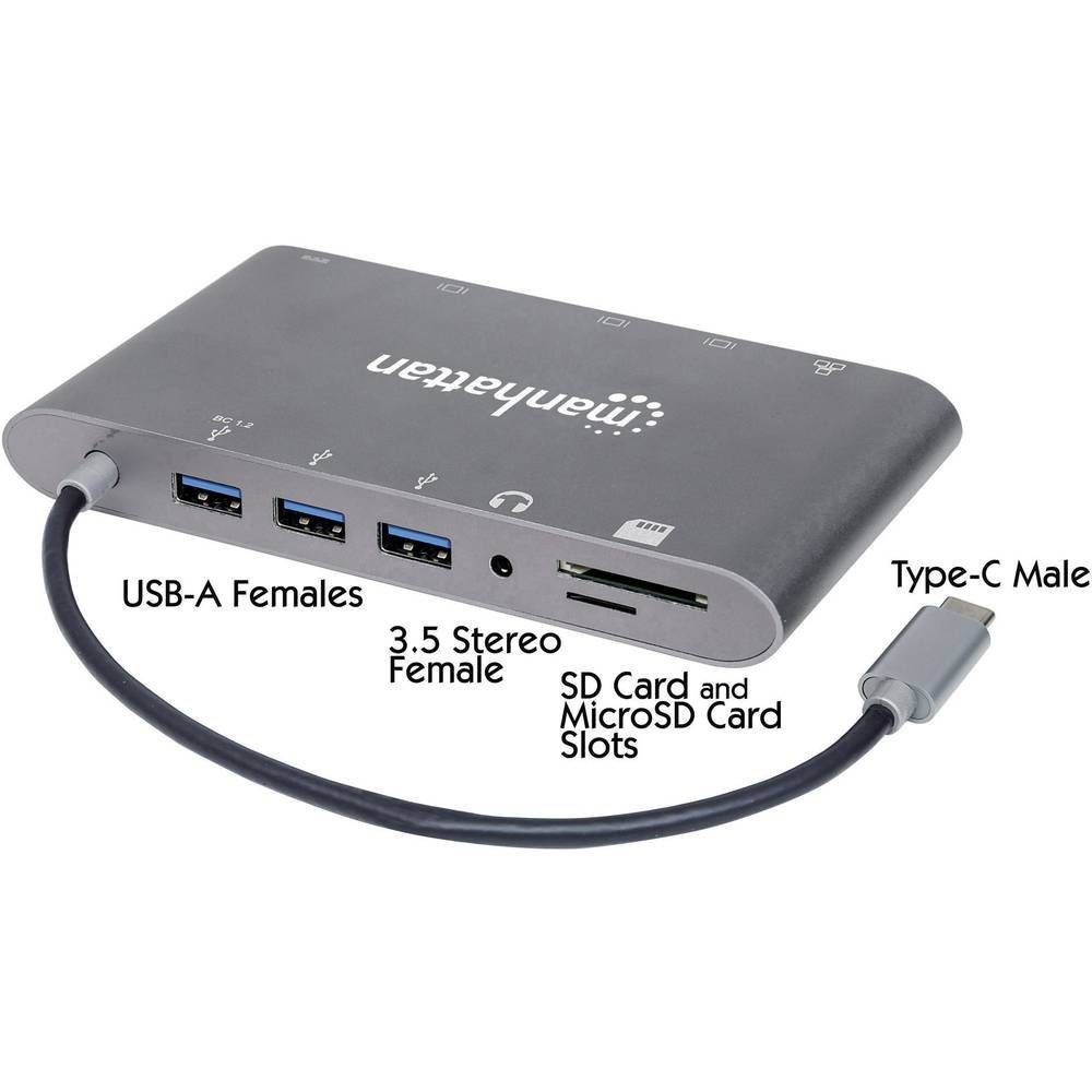 MANHATTAN Laptop-Dockingstation SuperSpeed USB-C 7-in-1-Dockingstation, inkl. Ladefunktion