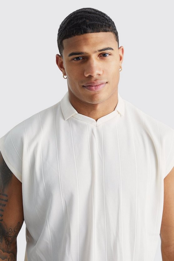 Ärmelloses Oversize Poloshirt mit V-Ausschnitt