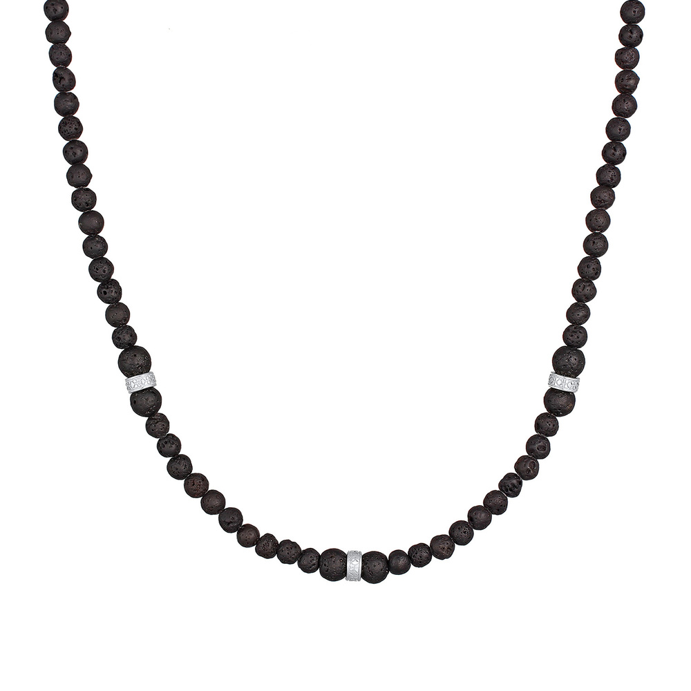 KUZZOI KUZZOI Collier Hommes Vintage surfeur Tendance avec des boules de lave en Argent  collier