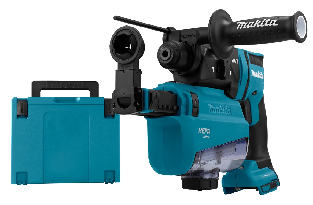 Makita DHR182ZWJU Kombihammer 18 Volt (ohne Akkus und Ladegerät) + mit Staubabsaugung und AWS-Sender